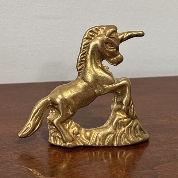 Vintage Solid Brass Unicorn Figurine Miniature Mythical Celestial Decor 2.25” - Picture 3 of 6